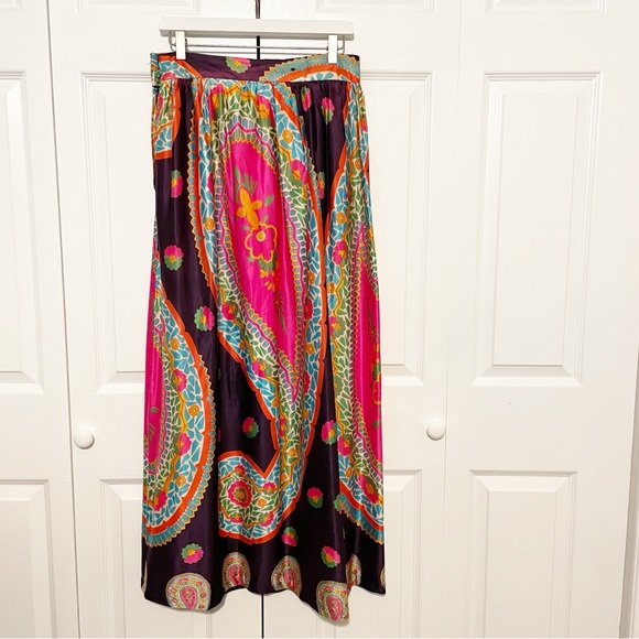 Vintage Paisley Print Boho Maxi Skirt Size Large 70s Psychedelic Colorful - Picture 11 of 12